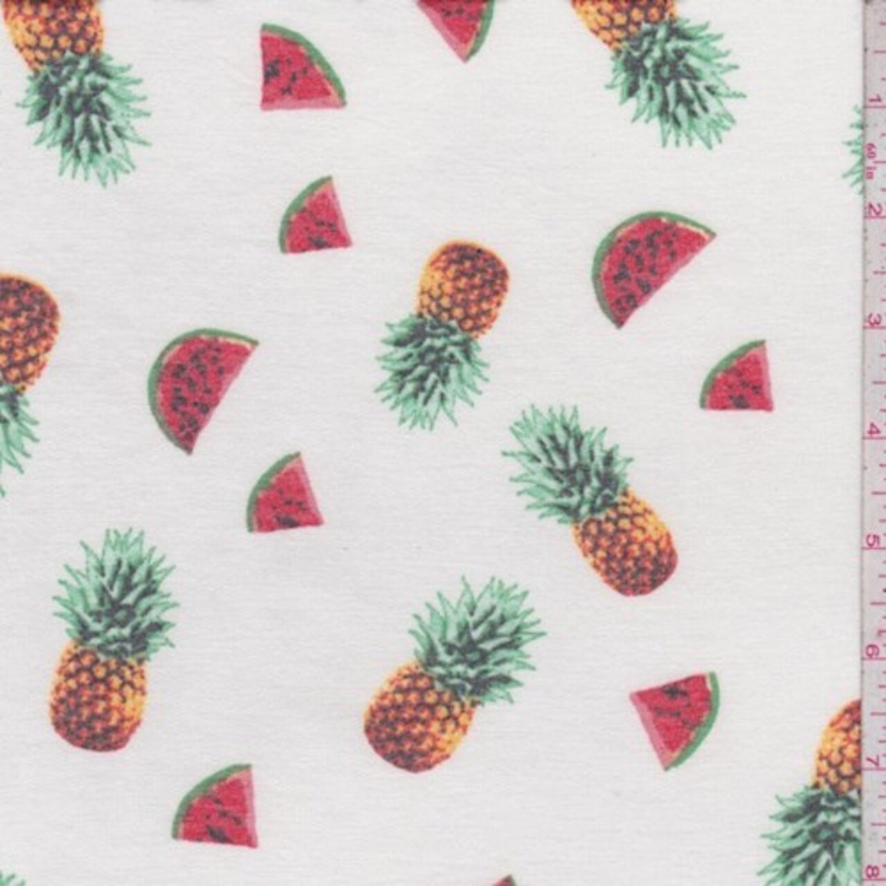 Off White Tossed Fruit Brushed French Terry Knit Fabric By the Yard